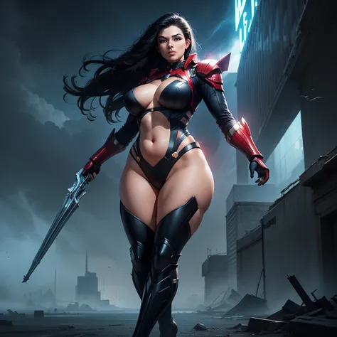 - Photorealistic with perfect details, Cinematic, Masterpiece, HD, Sexy CGI.

- Beautiful "Middle Eastern" woman, Long bluish black hair. Sparkling eyes.

- Wearing a costume ("Full Sexy Armor"), a costume that embodies the form of "Aero: Marvel Comics", (...