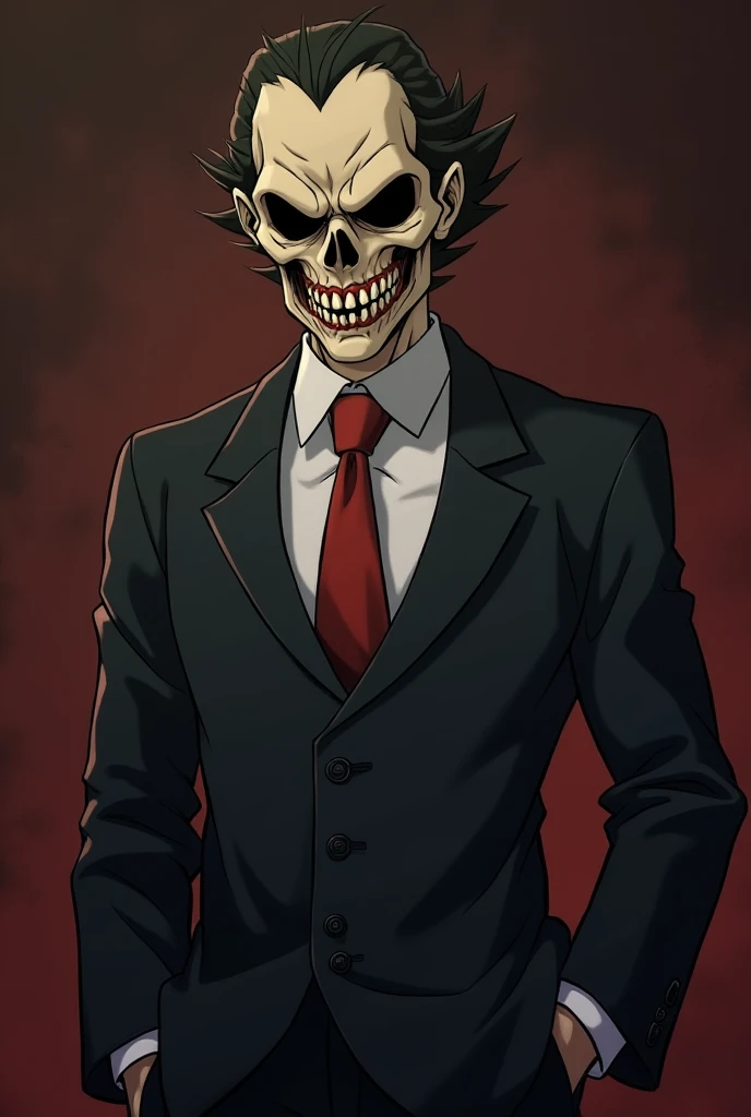 Look like a skin for a minecroft that no one's ever used before, a man in a button-down suit and a gruesome, badass look like the evil servant in the anime reincarnation as a Bodo slide, a beautiful, attractive face with a smile.