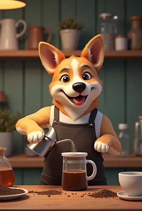 Dog making coffee
