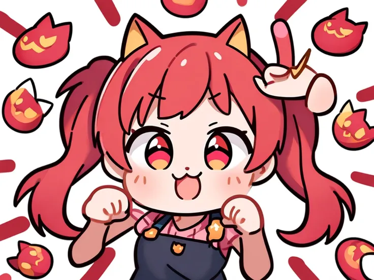 cat ear red hair cute girl illustration character mascot transparent background red eye pose 1 person
