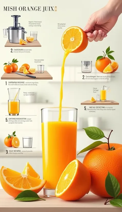  The text of the procedure for making orange juice using english, Ingredients, Materials and steps of their manufacture