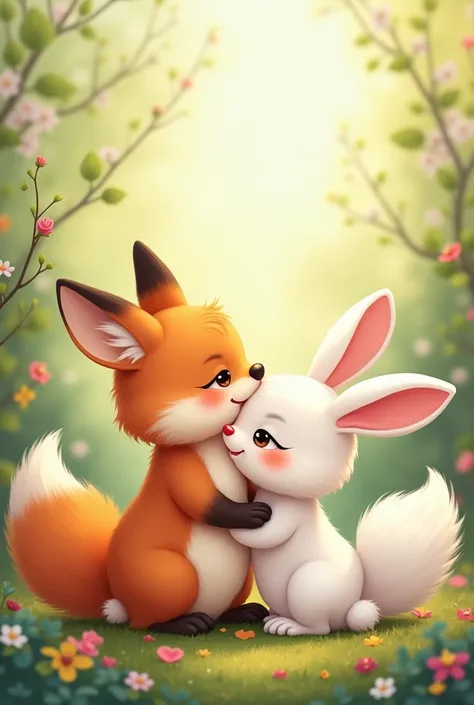 fox and rabbit in love cute art style 1:1