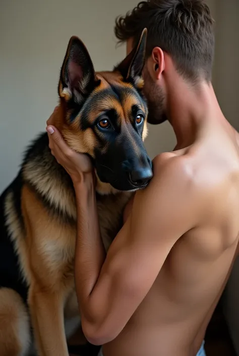 Guy has sex with a German Shepherd Male