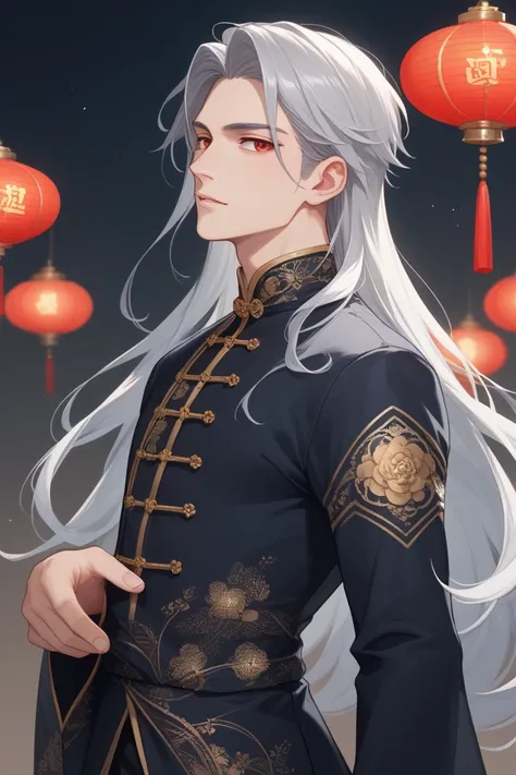 Han Myung Solo Solo Man Male Character Historical Drama Historical Drama Style Historical Costume Old Time Silver Hair Long Hair Red Eyes Historical Oriental Oriental Style Orientalism Night Oriental Dress