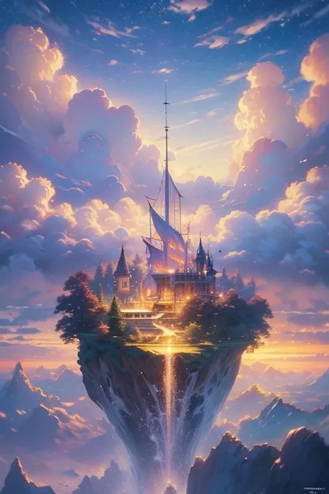 (    soft writing), ( Floating island  ), (cloud),      soft writing  ,   clean background , Gremory   ,  Masterpiece,     high quality  ,     Amazing Graphics  ,     high detail,  by Thomas Kinkade  ,     ART STATION  ,   G  ,   Inspiring 8K Wallpapers,  