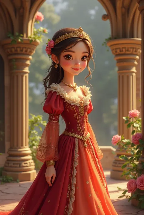 Simple young woman, princeess, medieval dress, cartoon