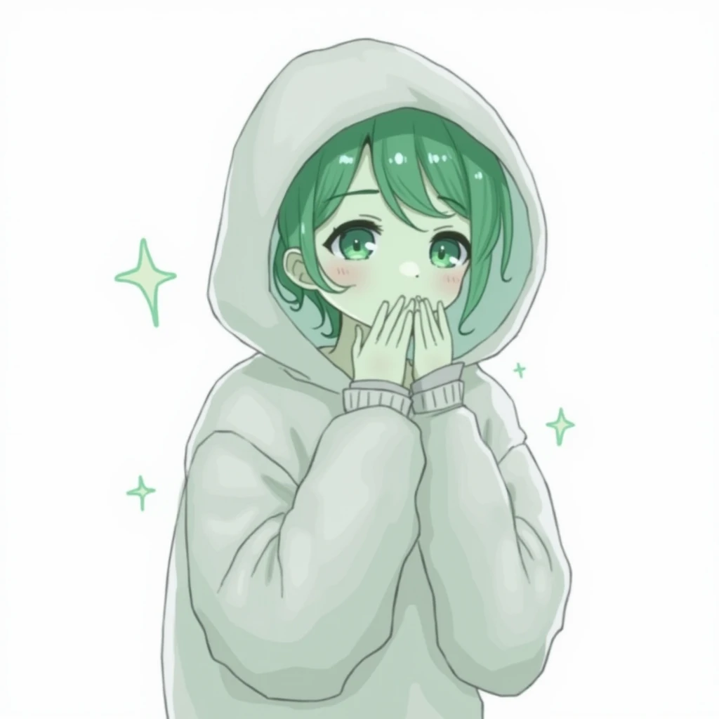  slime half
・My hair is slightly transparent 、Jelly-like texture （Squishy）
 ・My body is a little soft 、
・A simple hoodie looks insanely good
I want this to be written like an illustration 。So 、It's a boy 、Short Hair。So そのスライムハーフの" boy in Half Slime is a je...