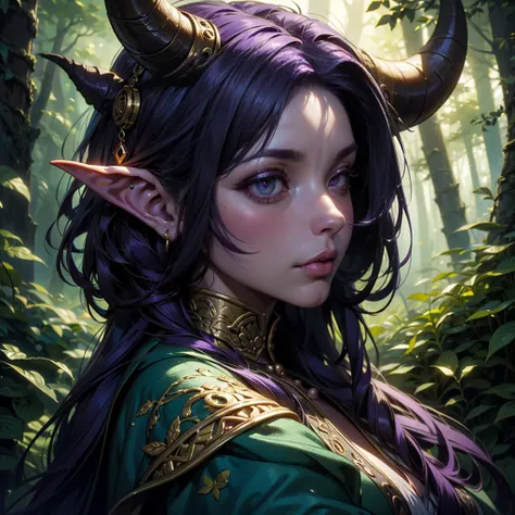 a close up of a woman with a staff, a character portrait inspired by senior character artist, alluring tiefling druid, female troll shaman, female druid, attractive tiefling druid, female forest druid, dark flower shaman, painted in the style arcane, tiefl...