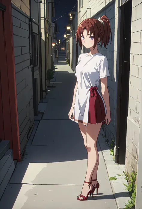 ( safe:1.10),  best quality ,  masterpiece,  high resolution, One, (nakagawa _natsuki_SoundEuphonium:1.10),,  looks at the viewer , anime_ style, 18, short tight dress, stiletto heels,  in full height are standing next to each other,  tight t-shirt A narro...