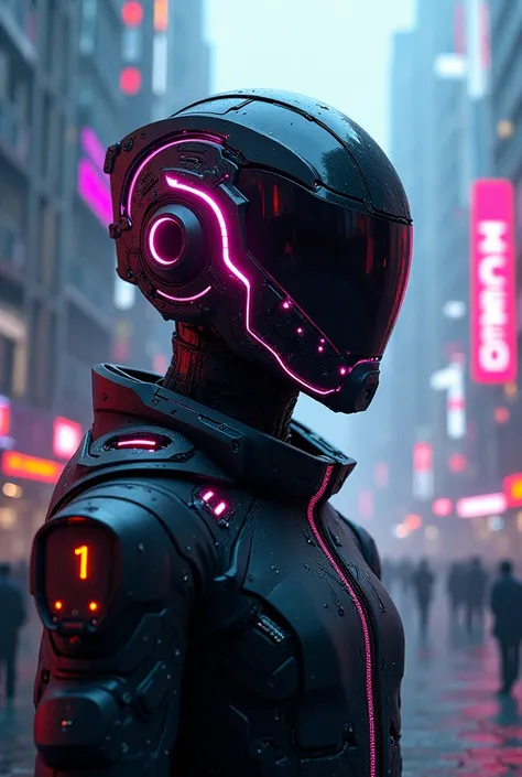 Half helmet in neon cyber high technology style in front view