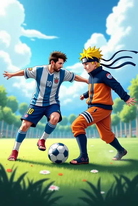 Messi play football with naruto 