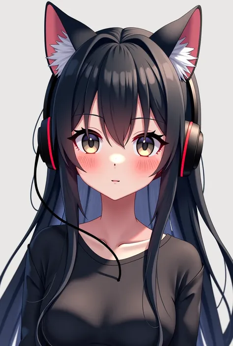 anime girl with black hair and   cat ears  wearing headphones, Screening  ,  fixative, realism, anime girl with   cat ears , girl with   cat ears ,  anime style. 8k,  anime styled 3d,  realistic animation 3D style, anime Catgirl, vrchat,  animation,   cat ...