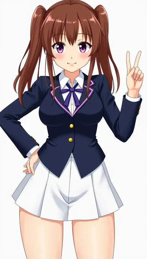 Can you draw Kirara amanogawa from preview series, on her school uniform, with a really toned body, nice curves, and big thighs, with a smirk on her face, pov she is doing a sign with her index and thumb that indicates something is tiny, she is close to th...