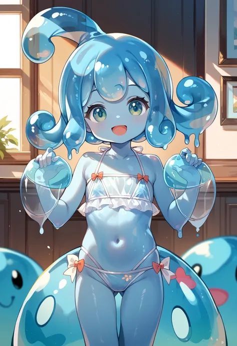  Masterpiece, high resolution, top quality,8k ((((toddler body,cute,Young,petites))))
((slime skin,right blue skin))

(see-through bikini)
(slime float)
(standing)