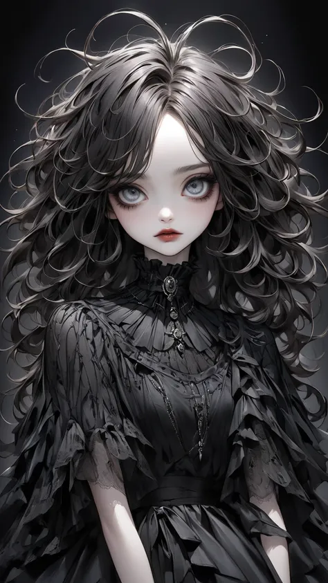  Tim Burton's Style、 extremely realistic 、 darkness、 fashion illustration、