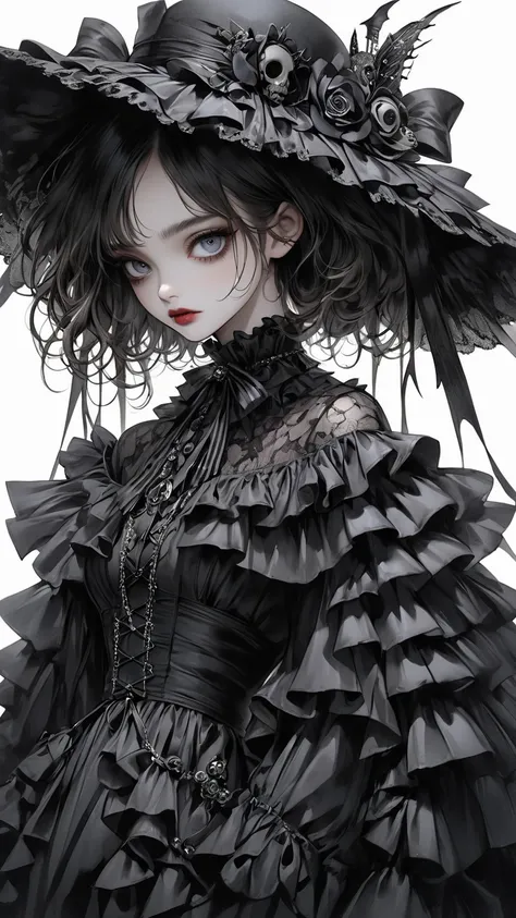  Tim Burton's Style、 extremely realistic 、 darkness、 fashion illustration、