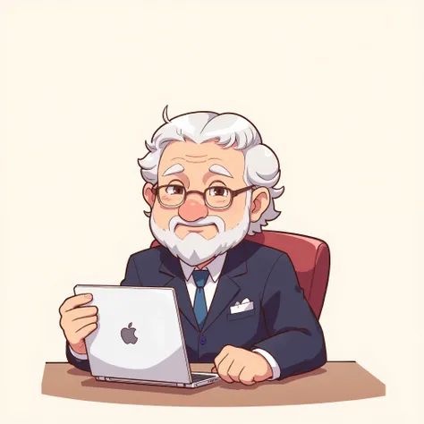  grandpa、Man in office clothes sitting on chair、2D illustration、 simple illustration、 hand-drawn illustration、 detailed illustration,Anime Design,A clear line, clear line, on a table, clear background ,