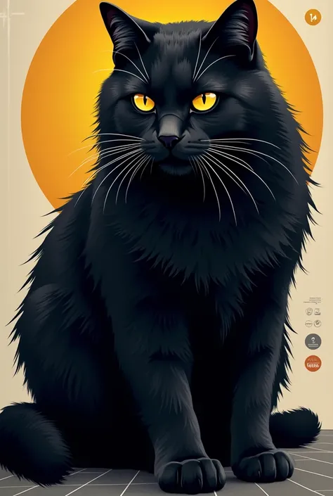 Create a picture of a burly black cat using the lychee pack logo 