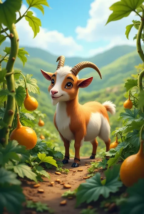 The goat was picking gourds from the vine.
HD uoality photo 