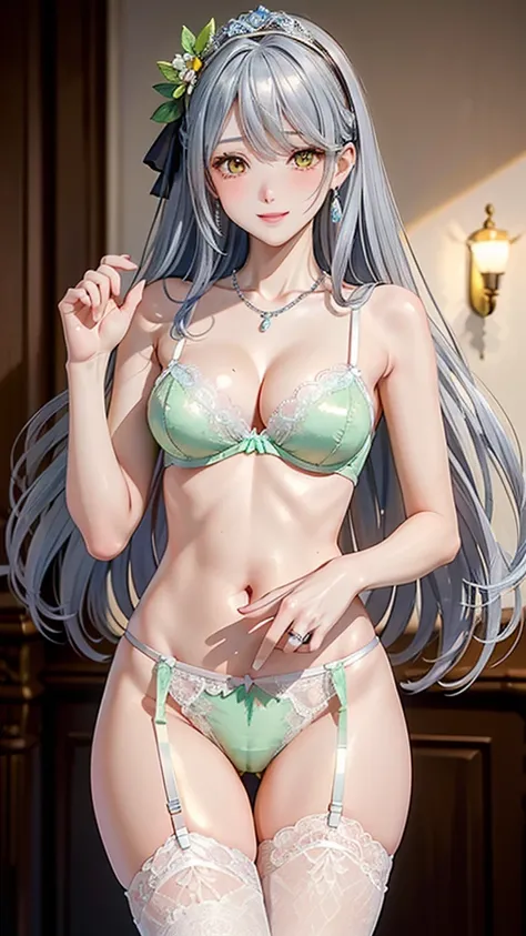 (Masterpiece, Ultra HD, Ultra HD/8K), The woman with the most beautiful face and body in history, Anime, Slim body, Tall, Small face, ((Very large and ample breasts)), (Thin waist), ((Big hips)), Balanced proportions, (((Shiny hair, silver hair))), ((long ...