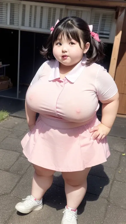 obesity ,Overweight  　 short twin tails wearing the wind,Jade hair ornament hair elastic　Young fat girl ,Cute plump elementary school student,fat young girl ,fat student ,極端にobesityした若い小学生, very fat and heavy young girl,short haired fat girl going to schoo...