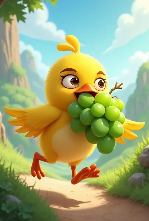 Chuck from angry bird delivering a green grapes
