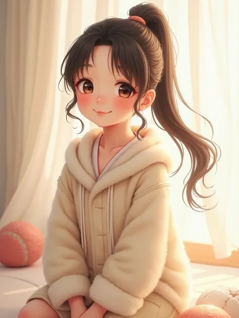 ponytail  young white skin  realistic Fluffy wearing Fluffy wear Japanese girl is smiling