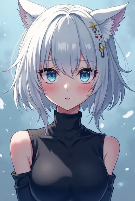    cute woman  ,  White Hair ,  stupid hair，  Up to the ankle 、 blue eyes ,     it's anime or anime style   、   it's like it's part of a visual novel   ,    beautiful appearance but dangerous personality   (  serious face).   without blushing  ,  calm、   c...