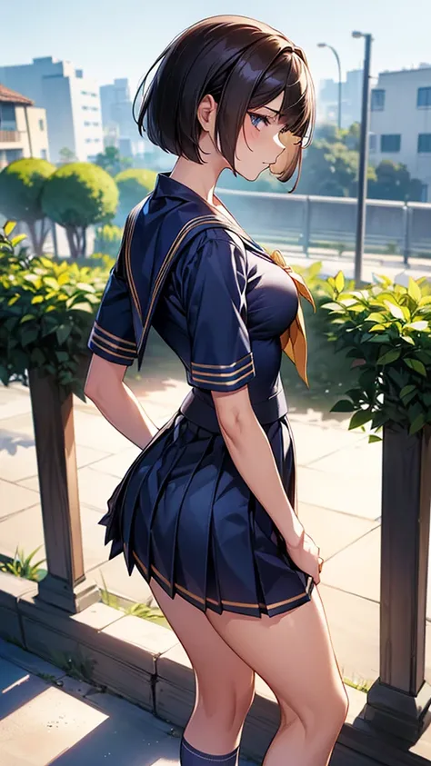 (((perfect anatomy, anatomically correct, super detailed skin))), 1 girl, japanese, high school girl, shiny skin, watching the viewer, 
beautiful hair, beautiful face, beautiful detailed eyes, (short hair:1.1, bob cut:1.2), dark blonde hair:1, blue eyes, b...