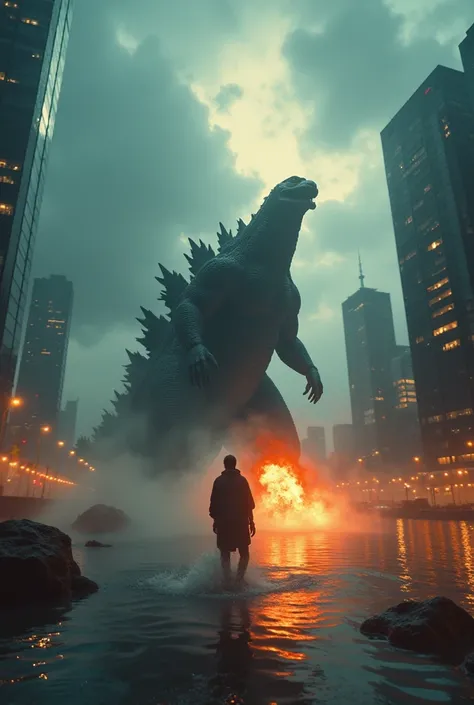 Here's a concise prompt for an 8-second cinematic video:

**Prompt:**  
*"An 8-second cinematic sequence featuring a colossal Godzilla-like monster. The intro shows the creature emerging dramatically from the ocean. Within seconds, it strides into a futuri...