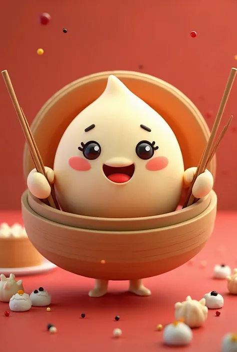 fast food logo called dimsum with cute 3d aesthetic holding chopsticks