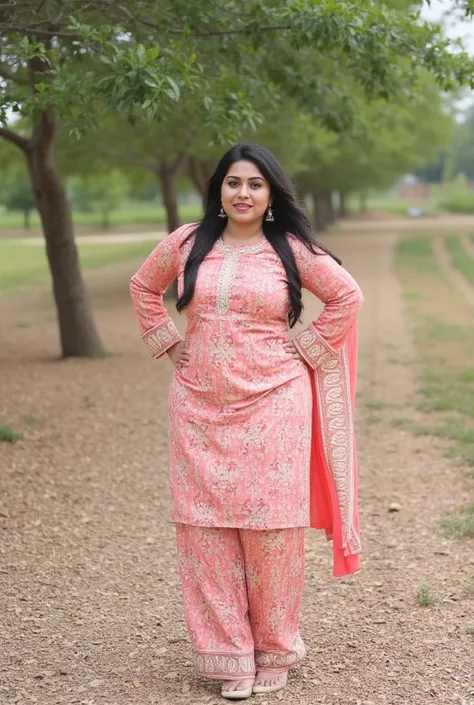 An Indian  woman "Jaya Sharma", age:38, Height: 6 Feet,  in Angarkha Salwar Suit for Women’s,  a Handful Pose ,thicc, she has a jiggly fat round belly, beautiful thick female, extremely plump, plus size woman, thick body, plus size, skinny waist and thick ...