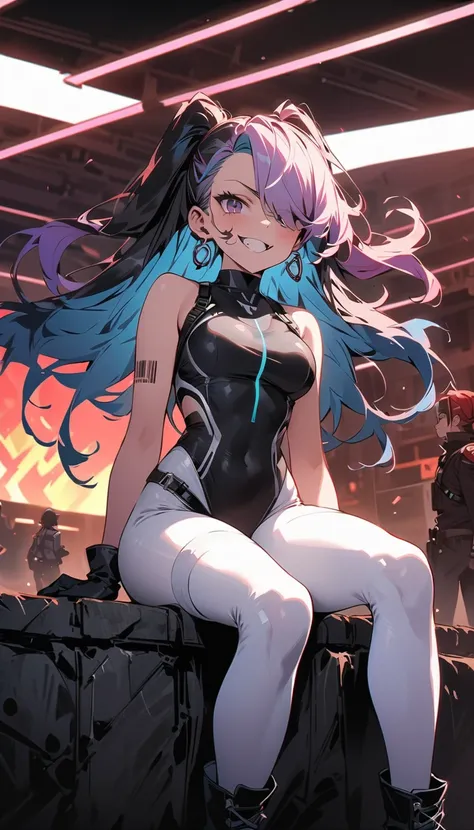 ( beautiful girl : 1.3), in the seat,( black competitive swimsuit, turtleneck,White leggings,headband, earrings,belt,Harness,Long gloves, boots, lightsaber), blonde, black hair, Hair, Silver Hair, red hair ,Blue Hair,Green Hair,Pink hair,Purple Hair, ponyt...