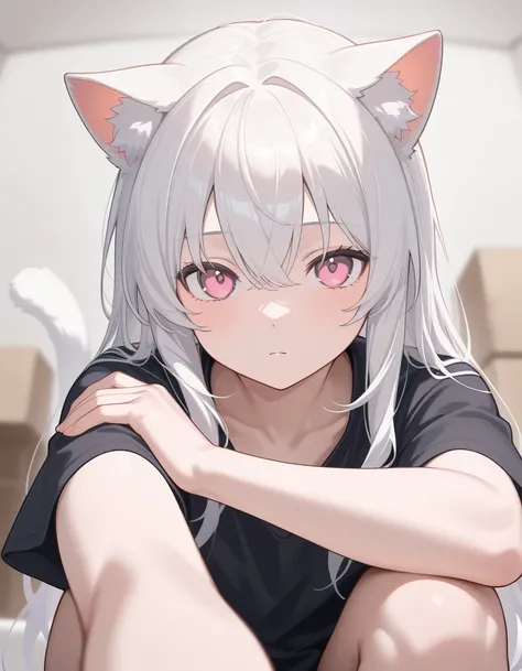  masterpiece, best quality  ,  latest , of, 美丽of女性 ，Cat ears，White hair， pink eyes