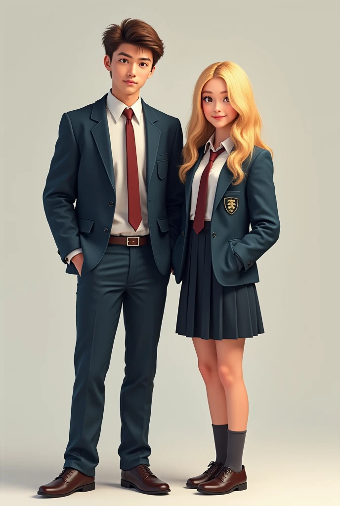 Picture of 1 man and 1 girl dressed in high school uniform 