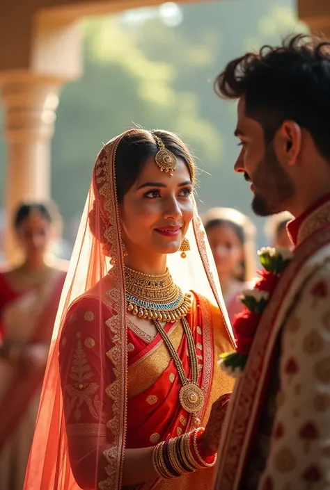 Indian bride seeing groom ceremony with transparent backround