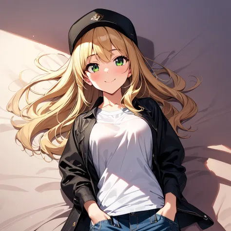 ( Masterpiece),( top quality),( Super Detail),( best illustration ),( best shadow),(  is ridiculous),( detailed biography),( very aesthetic), Starry_miki,  1 girl,  long hair, Alone,   blonde hair,  gradation shirt that Furakana has ,  jacket ,  Green Eyes...