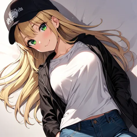 ( Masterpiece),( top quality),( Super Detail),( best illustration ),( best shadow),(  is ridiculous),( detailed biography),( very aesthetic), Starry_miki,  1 girl,  long hair, Alone,   blonde hair,  gradation shirt that Furakana has ,  jacket ,  Green Eyes...