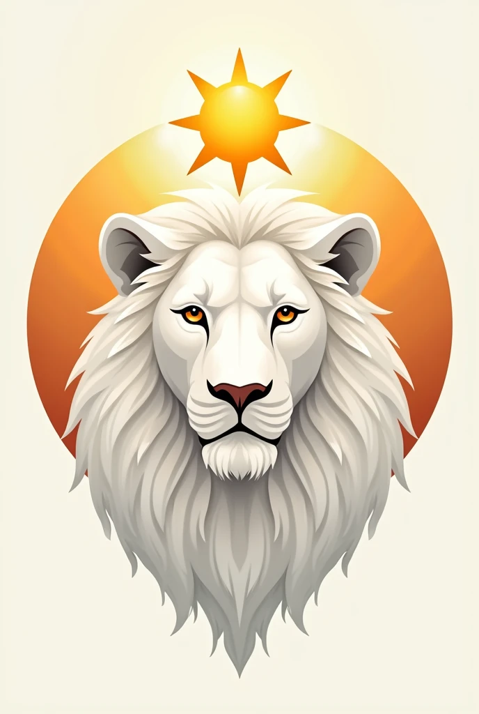 I want a symbolic logo for peace with the face of a white lion with a dove of peace that matches the face of a lion with a sun in a star with 8 ribs with two arms on the right and on the left