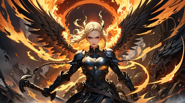 ((  Top Quality)),(  ultra high resolution),(  very detailed),(  detailed explanation ),((  best CG  )),(  Best Artwork  ), Ultra-precise art,  amazing painting art,(Exquisite art:1.5),  dark fantasy art,   Female Angels, Blond hair tied in braids,  a beau...