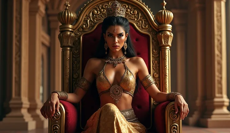 The dress opened sexy queen is sitting on the throne of Indian Qaeda