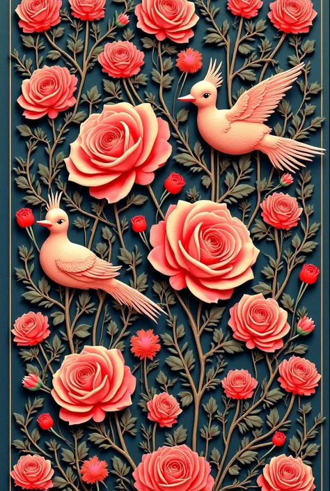 Batik motifs of roses and bird animals and box pattern