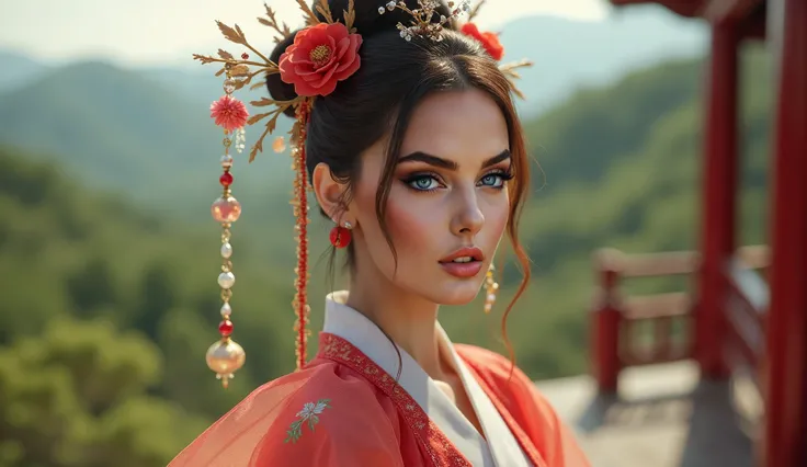 8k,masterpiece, RAW photo, best quality,( Details  :1.2), realistic,Extremely  Details  ed CG unifies 8k,( charming and seductive Western beauty model ),(((( or Najeon lacquerware :1.42))))),((Face focus  :1.5))), face close-up,(((Hwang Jini's flower hair ...