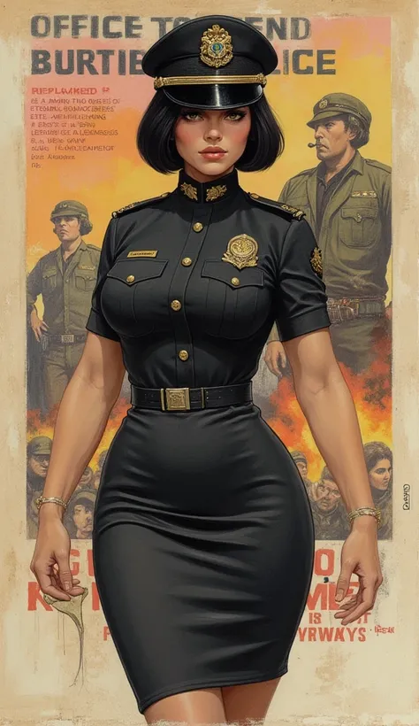 the proportions and detailed textures multicolor brushwork and softened with airbrush, semi-realistic ink china illustration of a strong and beautiful young girl in a steanpunk style police uniform (full body pose, with a confident and daring stance, Full ...