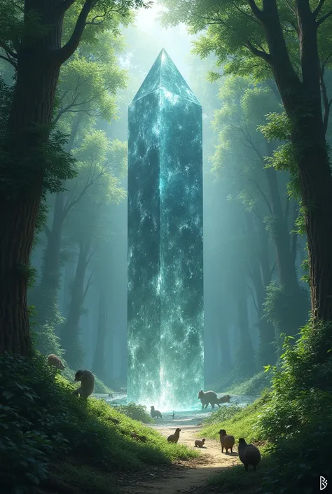 tree々A glittering monolith standing quietly in the overgrown forest、Height approx. 3 m、It&#39;s as if time has stopped、Small animals that gather there