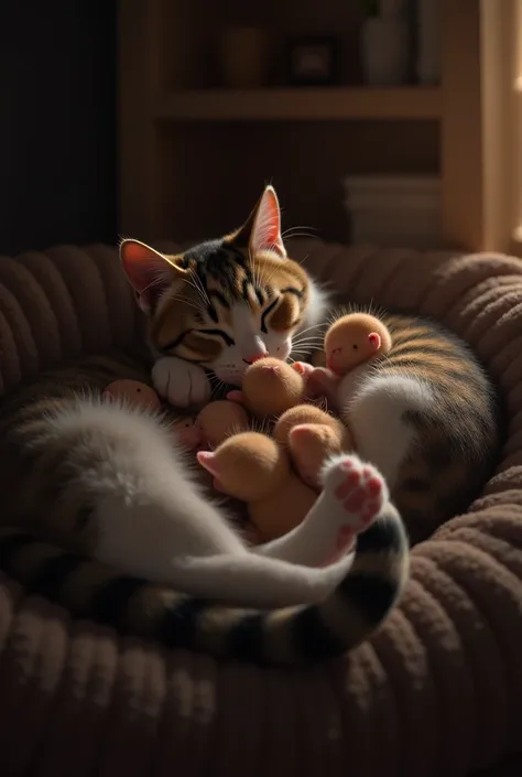 cat is breastfeeding her kittens