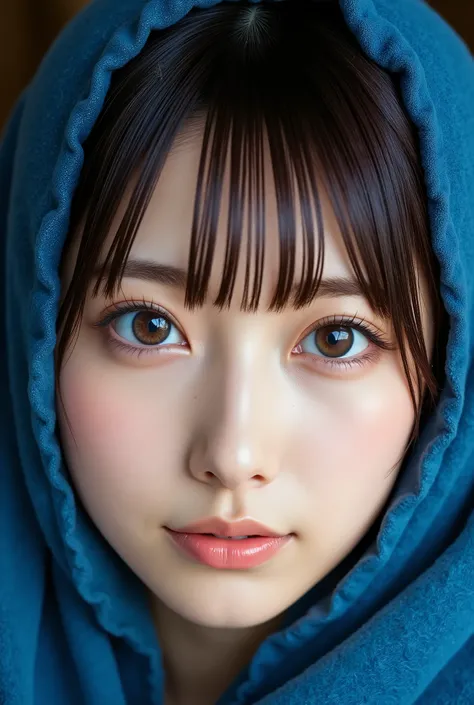 Professional photography, 35mm film, sharp lens,
A close-up portrait of a young woman with glowing skin and full lips. She should have large, expressive golden-brown eyes and well-defined eyebrows, giving her a serene and engaging expression. The woman's f...
