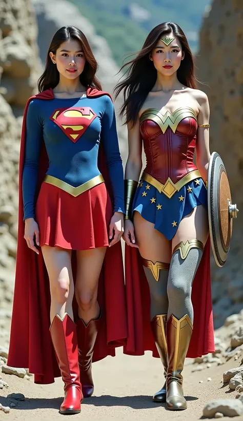 ２Human Japanese Supergirl and Wonder Woman are cursed by Medusa、   Wonder Woman and Supergirl's lower body are petrified    
(((  Cursed by Medusa   。   Supergirl and Wonder Woman have parts of her body turned to stone  、 Her costume also changes to stone ...