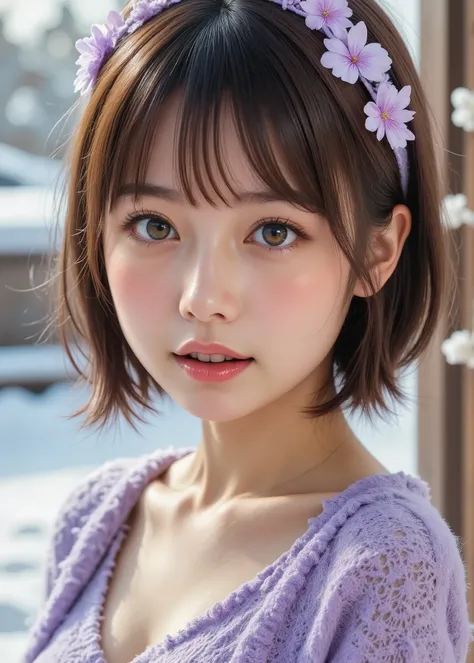 （ full body photo）,  top quality, shape,  very detailed, finely,  high resolution,  8k wallpaper, 完璧なダイナミックな構shape,  Beautiful Delicate Eyes, Tokyo Trends冬ファッション,Tokyo Trends＆Randomly introduce cute brown pixie cut hair ,  small breasts,  NATURAL COLOR LIP...