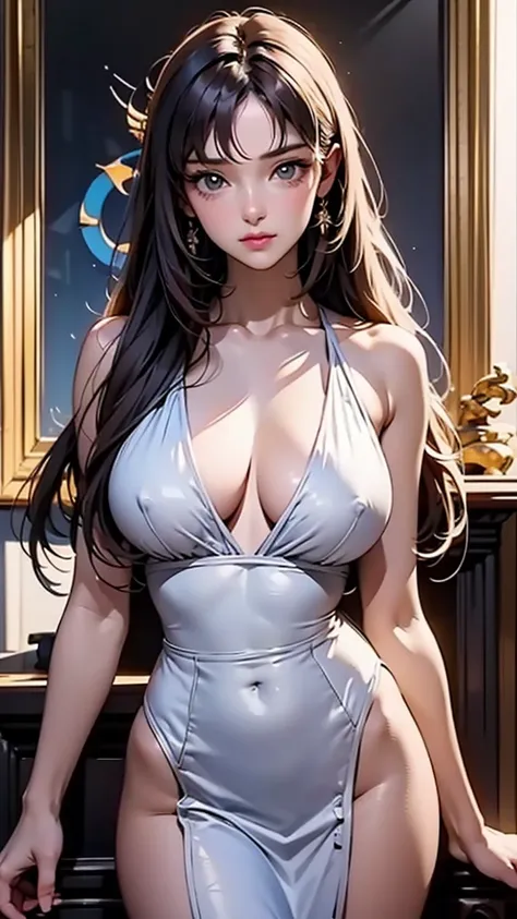 (nsfw), Saori o is a Japanese character, aged approximately 22 years old. Her hair is long, straight and dark brown, with soft bangs that frame her face. His eyes are large and expressive, in a blue tone that conveys serenity and authority. She has huge, v...